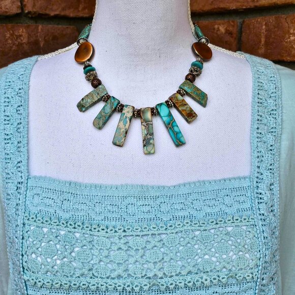 Hannah Top Pastel Aqua Blue, Crochet Lace Front Relaxed Short Sleeve GUC Size XL - Picture 5 of 11